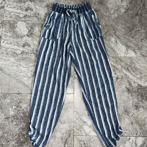 Rewash Blue and White Striped Linen Blend Lounge Pants Small